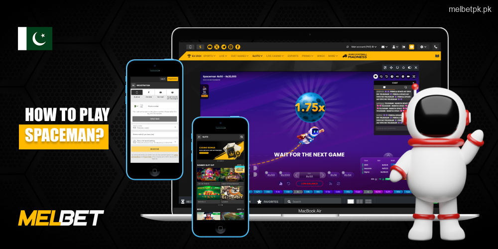 To start playing the crash game Spaceman at Melbet Pakistan casino for real money log in, make a deposit, choose a game from the catalogue, read the rules and place a bet