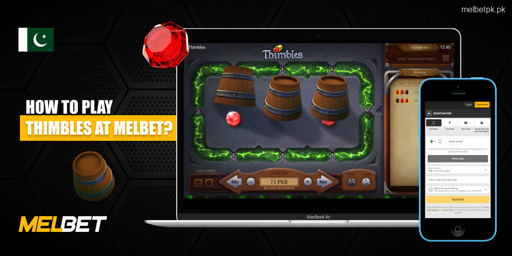 To play Melbet Thimbles, register, make a deposit, find a game, place a bet and select a thimble